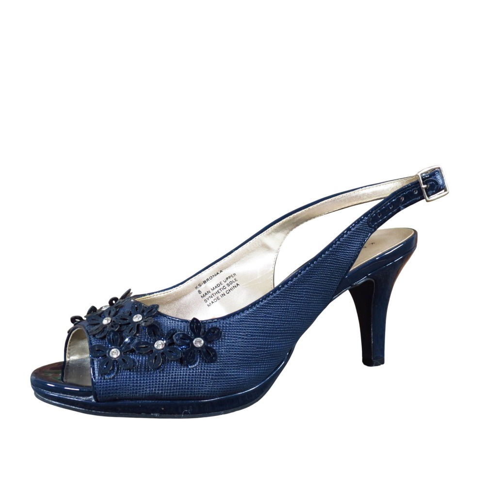 Karen Scott Bronaa Womens Slingback Peep Toe Pump Size 8 Dress Evening Navy Blue